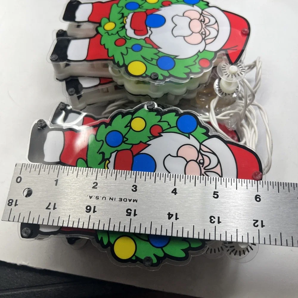 VTG 35 Light 5 PC Plastic Stained Glass Santa Light Set Indoor Outdoor NIB